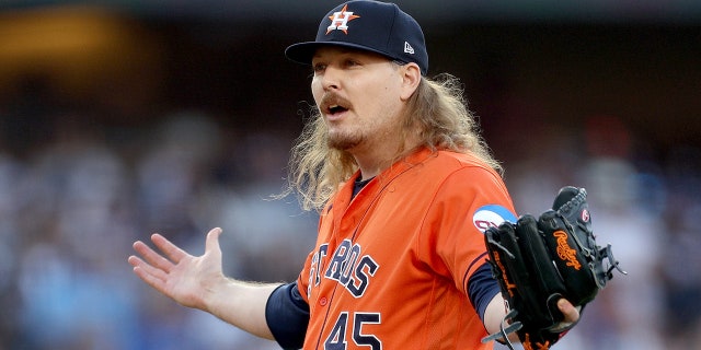 Ryne Stanek reacts to a balk call