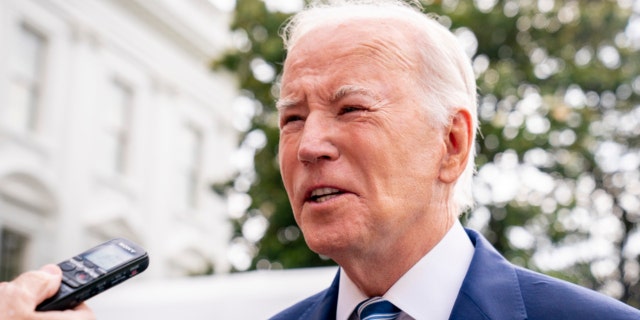 President Joe Biden speaking with reporters