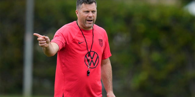 B.J. Callaghan talks to practice