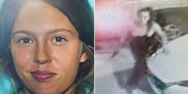 A split image of shooting suspect Samantha Thrasher and security camera footage of Thrasher appanrently holding a gun