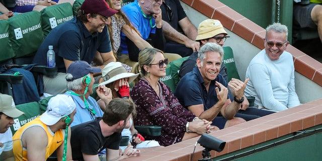 Actor Ben Stiller interacts with Ben Stiller in a tennis match
