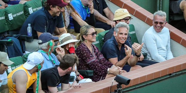 Actor Ben Stiller interacts with Ben Stiller in a tennis match