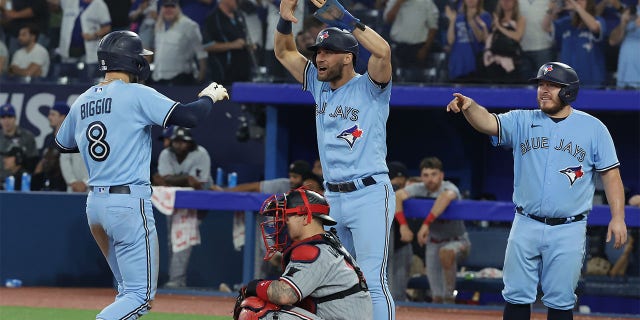 Cavan Biggio celebrates home run