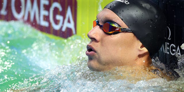 Caeleb Dressel looks on