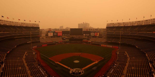 Yankee Stadium covered in smoke