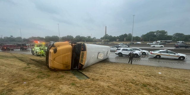 overturned school bus