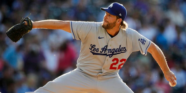 Clayton Kershaw throws pitch
