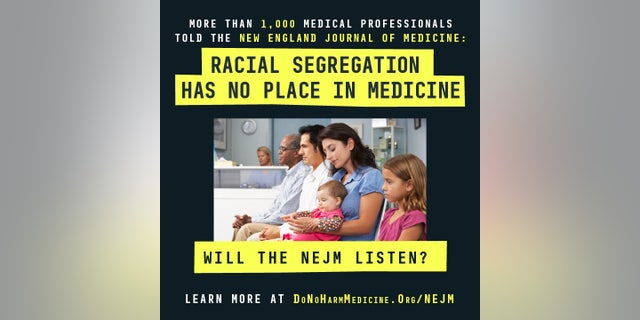 Example from the nonprofit Do No Harm's ad campaign targeting the New England Journal of Medicine and so-called woke ideology in medicine