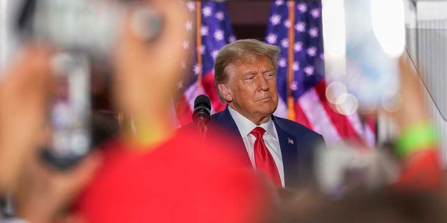 Donald Trump speaks to supporters at Trump National Golf Club Bedminster
