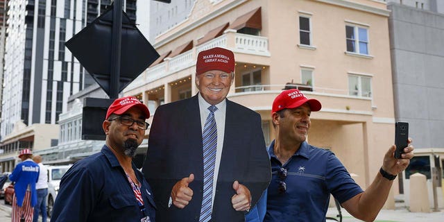 Supporters of former President Donald Trump outside the Wilkie D. Ferguson Jr. United States Courthouse