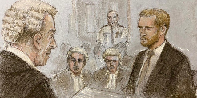 A sketch of Prince Harry at Londons High Court