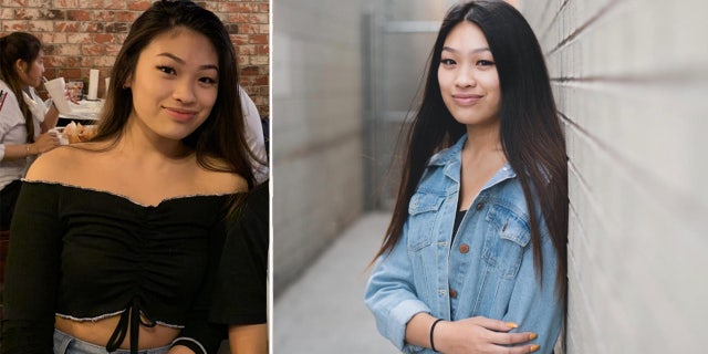 Emmalyn Nguyen in black top, left, and in a jean jacket, right.