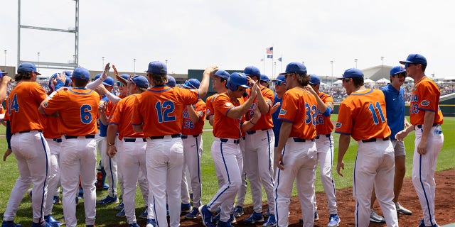 Florida players celebrate home run