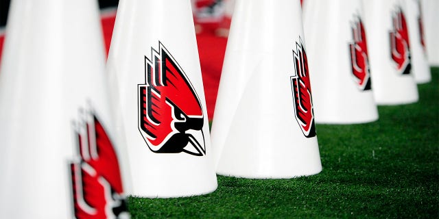 Ball State Cardinals logo seen on megaphones