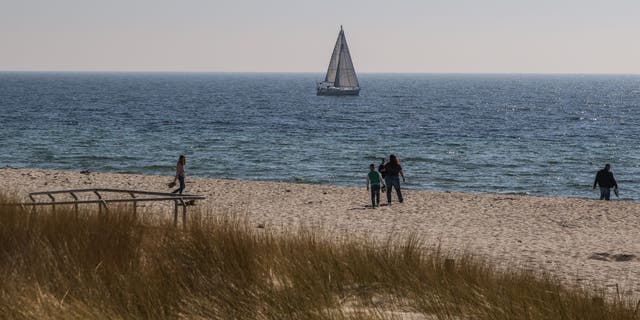 Sandy beach in Polish city of Hel