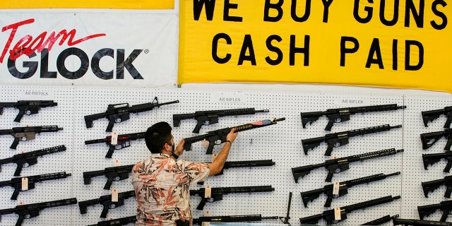 AR-15 guns on display at store