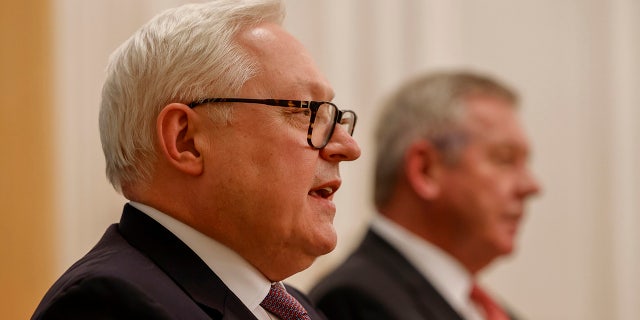 Sergei Ryabkov during 2022 Switzerland press conference