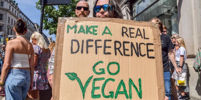 Woman holding a pro-vegan sign