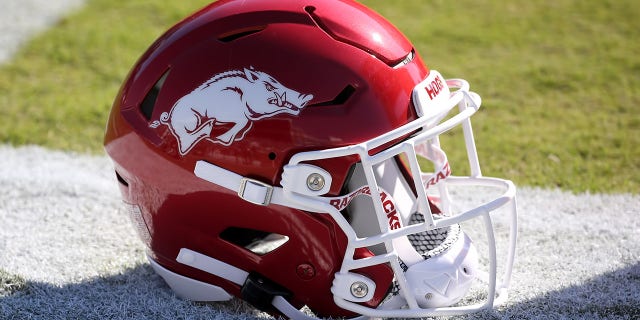 An Arkansas Razorbacks helmet