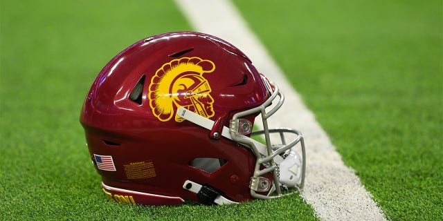 A USC helmet on the field at the Pac-12 Championship Game