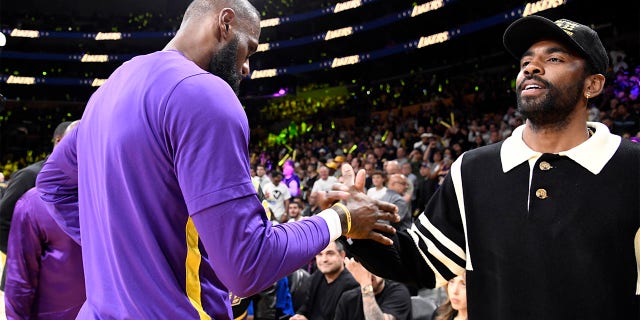 Kyrie Irving and LeBron James shake hands