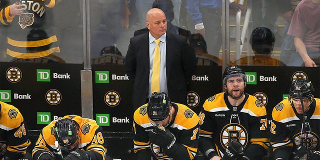 Jim Montgomery coaches the Bruins in the playoffs