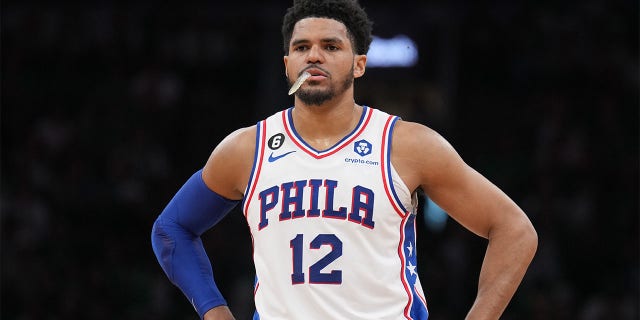 Tobias Harris looks on in Game 7 against the Celtics