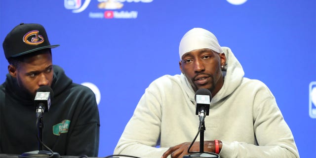 Bam Adebayo speaks to the media