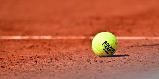 A tennis ball on the clay