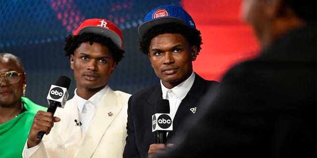 Ausar and Amen Thompson talk to the media at the NBA Draft