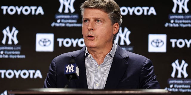 Hal Steinbrenner speaks to the media