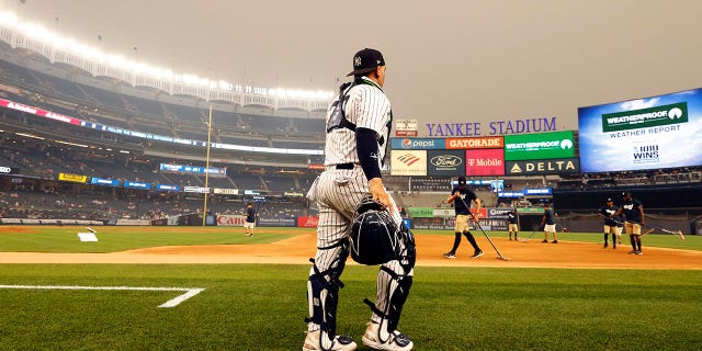 Yankee Stadium under hazy conditions