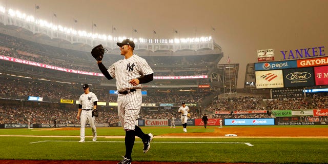 Yankee Stadium under hazy conditions