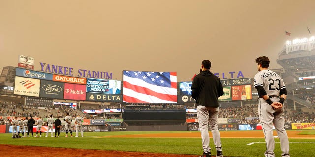 Yankee Stadium under hazy conditions