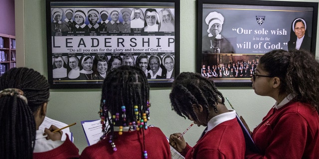 Schoolgirls visiting a convent