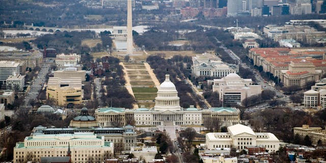  Washington, DC seen from air looking west towards Washington Monument