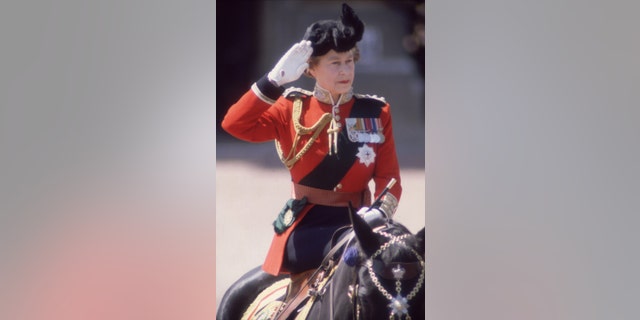 Queen Elizabeth II on horseback in 1986