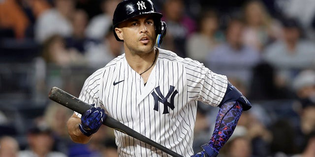 Giancarlo Stanton looks on