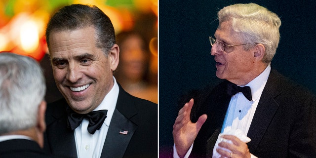 Hunter Biden and Attorney General Merrick Garland seen at White House state dinner in split image