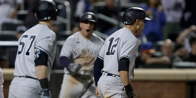 Isiah Kiner-Falefa celebrates stealing home