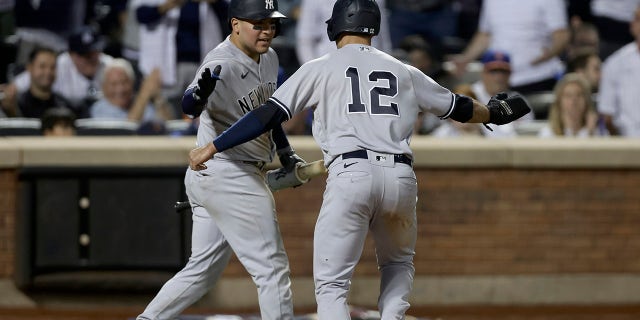 Isiah Kiner-Falefa celebrates stealing home