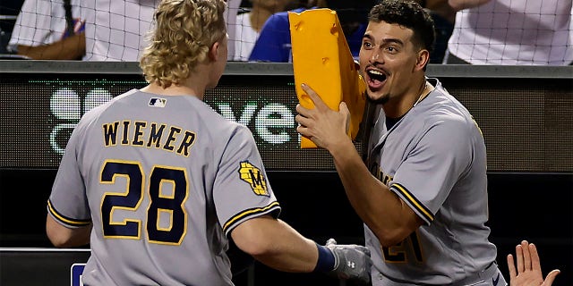 Joey Wiemer is congratulated by Willy Adames