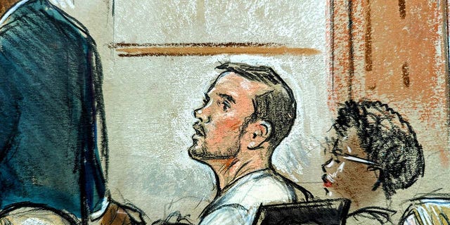A courtroom sketch of Joran van der Sloot in federal court
