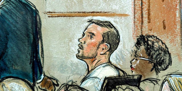 A courtroom sketch of Joran van der Sloot in federal court