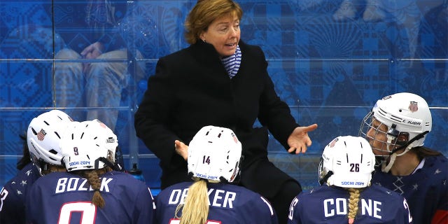 Katey Stone talks to the players