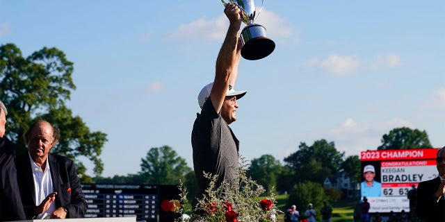 Keegan Bradley celebrates winning