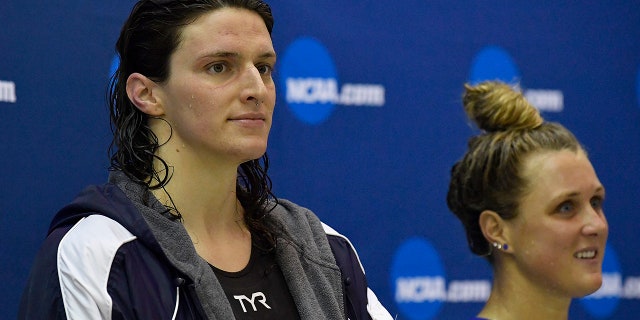 Lia Thomas on the podium