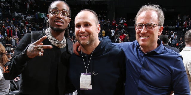 Quavo, Michael Rubin and Josh Harris pose for picture