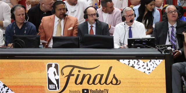 Mike Breen announcing with Jeff Van Gundy and Mark Jackson