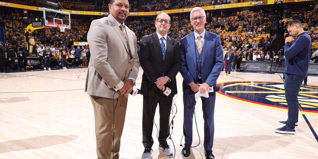 Mike Breen, Jeff Van Gundy, and Mark Jackson pose